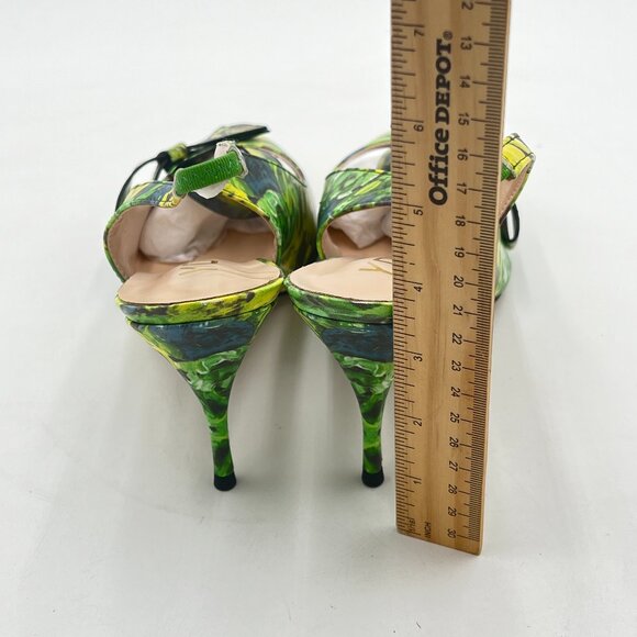 YDN Green Painting High Heel Pumps Bow Pointed Toe Slingback Slip on Sandal - Picture 5 of 8